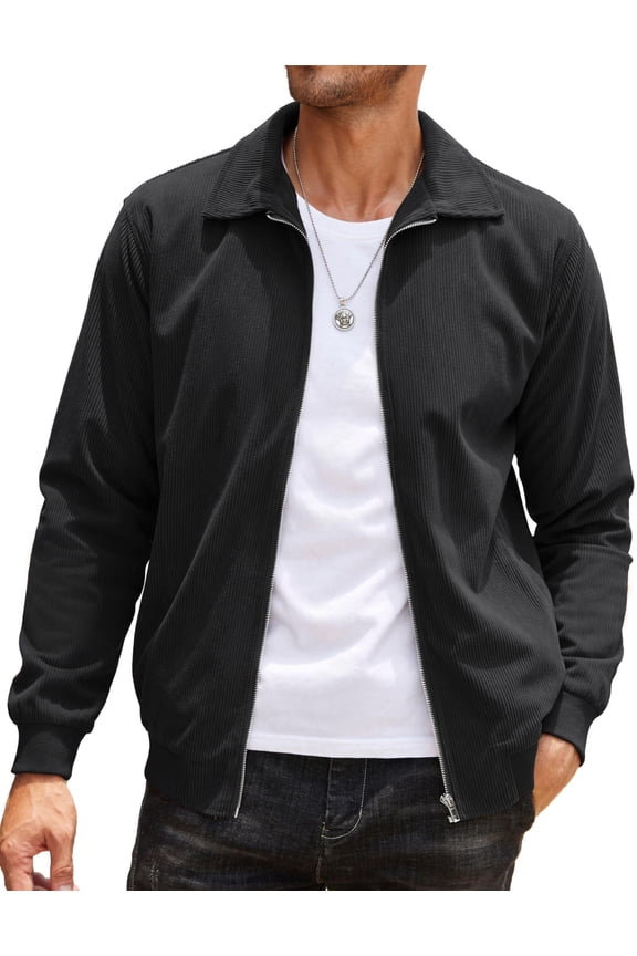 Men's Casual Corduroy Jacket Lightweight Zipper Jacket Vintage Bomber Jacket with Pockets