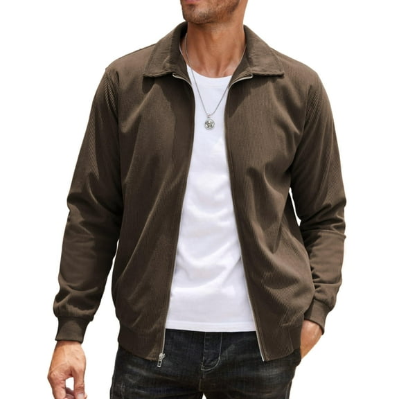 COOFANDY Men's Lightweight Corduroy Tan Jacket Zipper Vintage Jacket Fall Jackets Stylish with Pocket