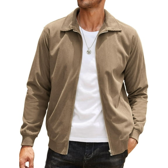 COOFANDY Lightweight Stylish Jacket for Men Corduroy Retro Jacket Casual Zip-Front Work Jackets Loose Fit