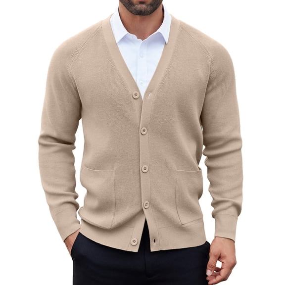 COOFANDY Mens Button Down Cardigan Sweater Solid Basic Casual Slim Fit Ribbed V Neck Sweater with Pockets
