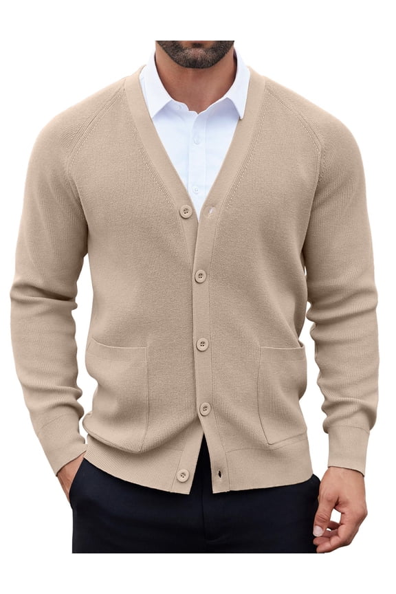 Mens Button Down Cardigan Sweater Solid Basic Casual Slim Fit Ribbed V Neck Sweater with Pockets
