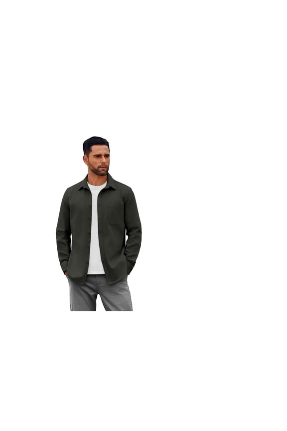 Mens Lightweight Button Down Shirt Jacket Casual Shacket Overshirt Dark Grey S