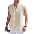 thumbnail image 1 of COOFANDY Mens Linen Beach Tank Top Summer Boho Drawstring V Neck Shirt, 1 of 6