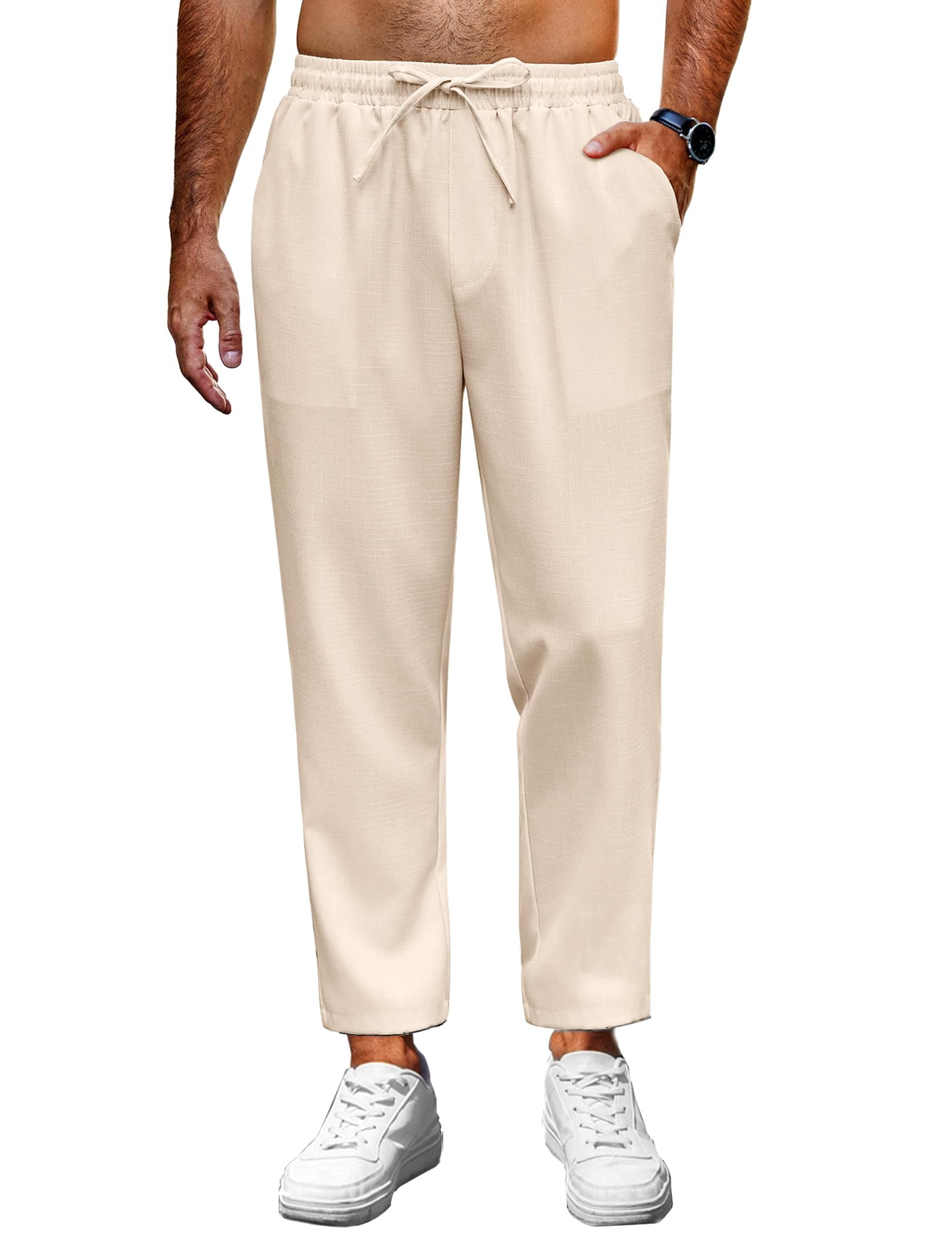COOFANDY Mens Linen Casual Pants Lightweight Drawstring Beach Pants ...