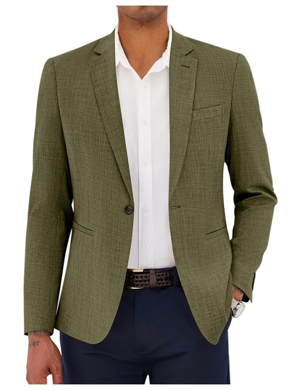 Mens Linen Classic Sport Coat Casual Lightweight Formal Blazer Jacket One Button Dress Stylsih Suit Jackets