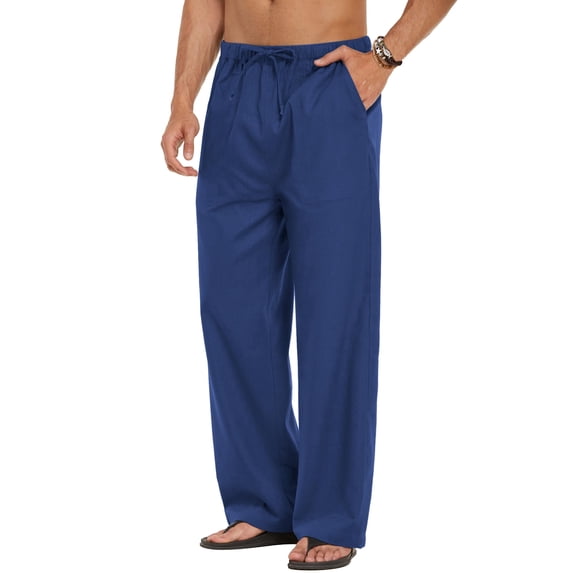 COOFANDY Mens Linen Cotton Pants Loose Fit Casual Linen Pants Summer Beach Pants