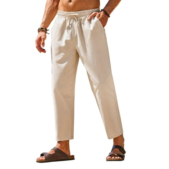 COOFANDY White Linen Pants for Men Summer Lightweight Casual Trousers Yoga Beach Pants