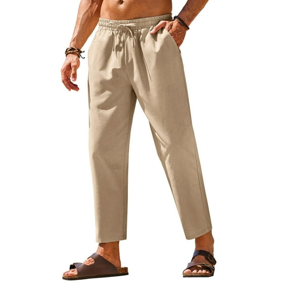 COOFANDY White Linen Pants for Men Summer Lightweight Casual Trousers Yoga Beach Pants