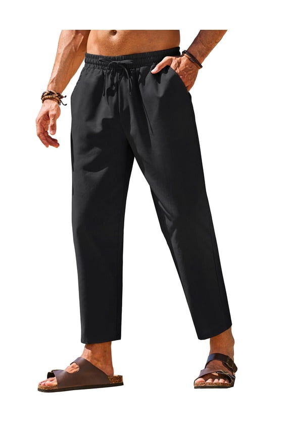 White Linen Pants for Men Summer Lightweight Casual Trousers Yoga Beach Pants