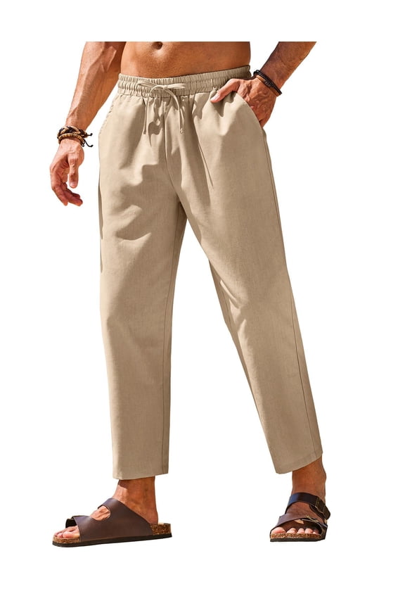 White Linen Pants for Men Summer Lightweight Casual Trousers Yoga Beach Pants