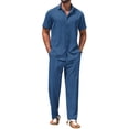thumbnail image 1 of COOFANDY Mens Linen Sets 2 Piece Outfits Short Sleeve Casual Botton Down Shirt Summer Beach Pants, 1 of 6