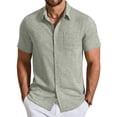 thumbnail image 1 of COOFANDY Mens Linen Shirt Short Sleeve Button Down Shirts Casual Dress Shirts for Men, 1 of 6