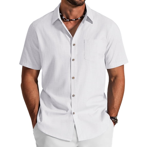 COOFANDY Mens Linen Short Sleeve Button Down Shirts Cotton Textured Casual Summer Collared Shirts for Men Beach Vacation Clothing