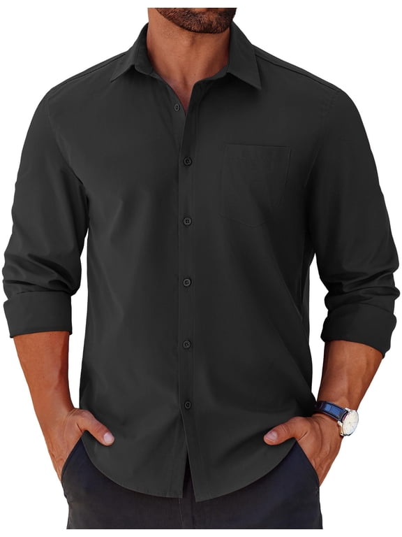 Mens Long Sleeve Button Down Shirts Casual Untucked Shirts for Men Dress Shirts Wedding Shirts