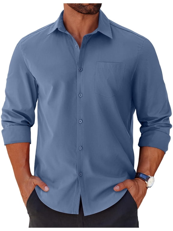 Mens Long Sleeve Button Down Shirts Untucked Shirts for Men Casual Dress Shirts Wedding Shirts