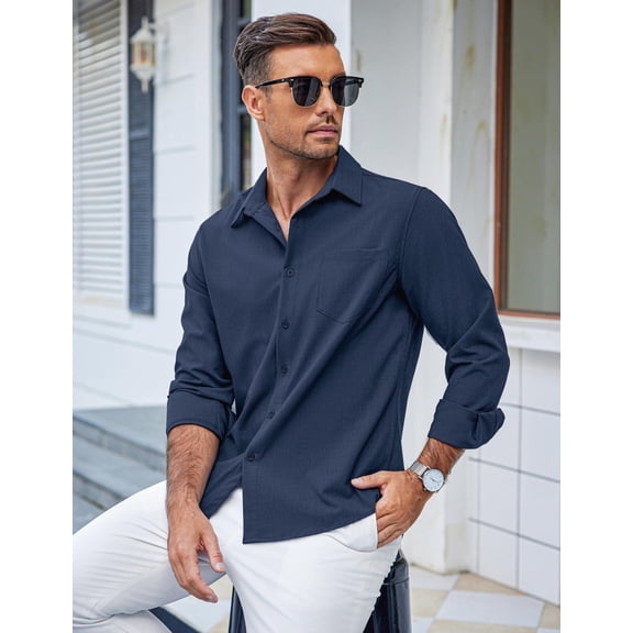 COOFANDY Mens Button Up Shirts Long Sleeve Shirts Slim Fit Casual Stylish Fall Cruise Shirt