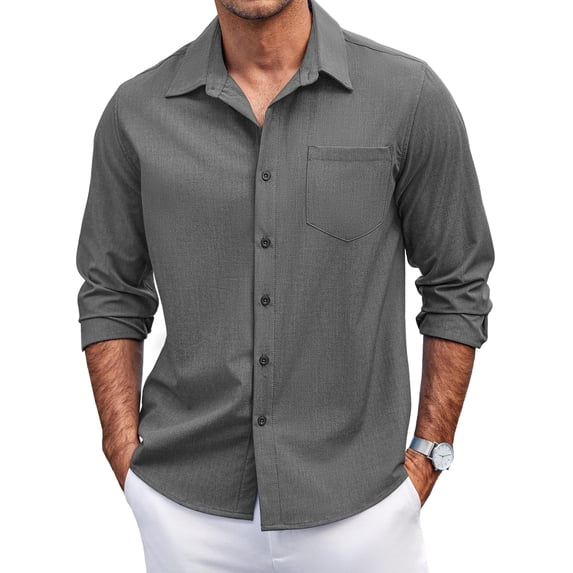 COOFANDY Mens Long Sleeve Button Down Shirts Wrinkle Free Shirts Silm Fit Fall Shirts Pocket