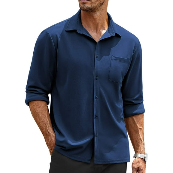 COOFANDY Mens Wrinkle Free Dress Shirts Long Sleeve Dress Shirts Knit Button Down Shirt