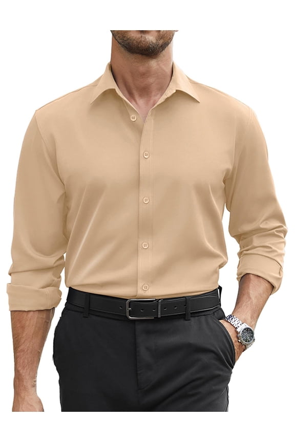 Mens Long Sleeve Dress Shirts Wrinkle Free Button Down Shirt Casual Business Shirts
