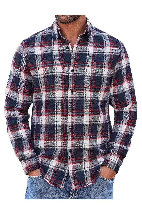 Long Sleeve Flannel Shirt for Men Lightweight with Pocket Plaid Button Up Shirts Casual Stylish Shirts