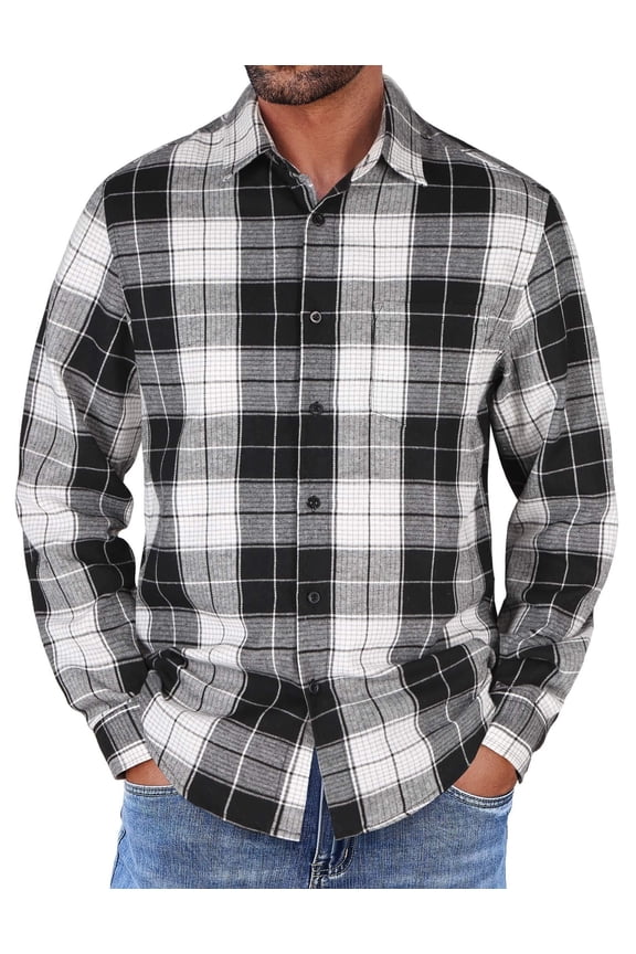 Long Sleeve Flannel Shirt for Men Lightweight with Pocket Plaid Button Up Shirts Casual Stylish Shirts