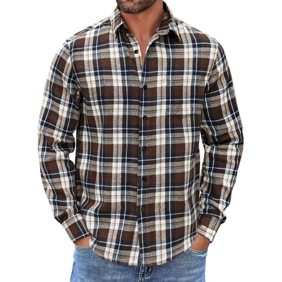 COOFANDY Mens Long Sleeve Flannel Shirts with Pocket Lightweight Casual Button Down Shirt Work Shirts for Men