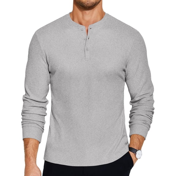 COOFANDY Mens Long Sleeve Henley T-Shirts Basic Thermal Pullover Stretch Tee Shirts Fashion Casual Tops