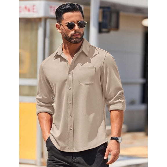 COOFANDY Men's Untucked Wrinkle Free Shirt Casual Long Sleeve Stretch Button Up Shirts