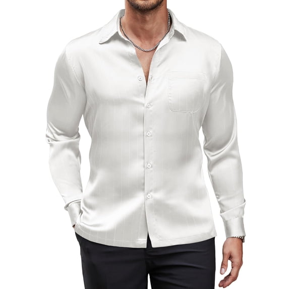 COOFANDY Satin Button Down Shirt for Men Silk Like Wedding Shirts Luxury Dress Shirt