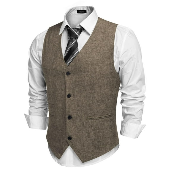 COOFANDY Men's Slim Fit Tweed Suit Vest Formal Business Herringbone Waistcoat