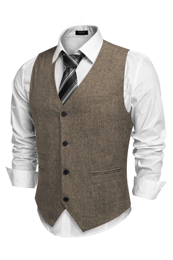 Men's Slim Fit Tweed Suit Vest Formal Business Herringbone Waistcoat