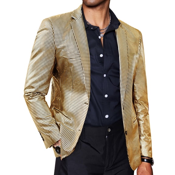 COOFANDY Mens Metallic Jacket Gold Casual Sport Coat Christmas 70s Disco Party Blazer