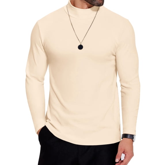 COOFANDY Mens Mock Neck Shirts 2 Pack Fleece Long Sleeve Basic Turtle Neck Shirt