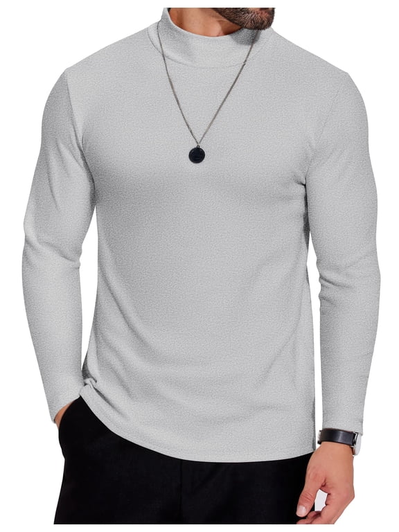 Mens Mock Neck Shirts 2 Pack Fleece Long Sleeve Basic Turtle Neck Shirt