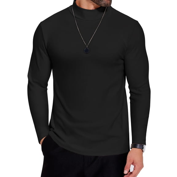 COOFANDY Turtle Neck Sweater for Men Basic T-Shirts Long Sleeve Fleece Mock Tops
