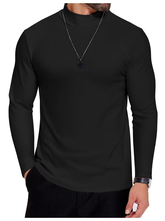 Turtle Neck Sweater for Men Basic T-Shirts Long Sleeve Fleece Mock Tops