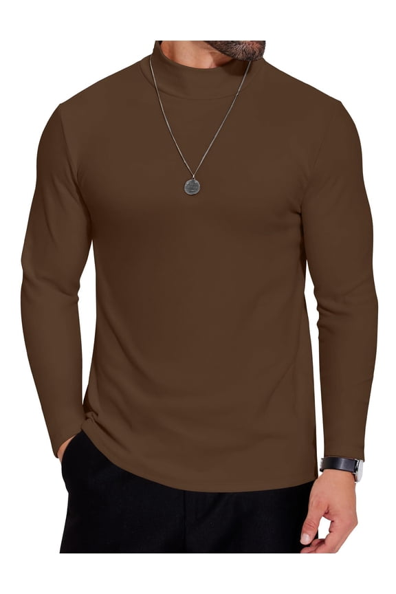 Mens Mock Neck Shirts Fleece Long Sleeve Tops Basic Turtle Neck Shirts