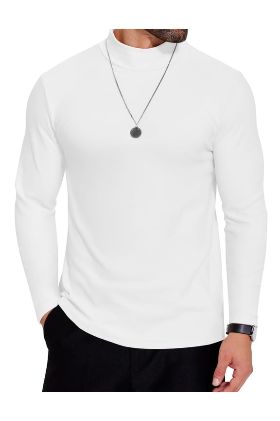 Mens Mock Neck Shirts Fleece Long Sleeve Tops Basic Pullover T-Shirts