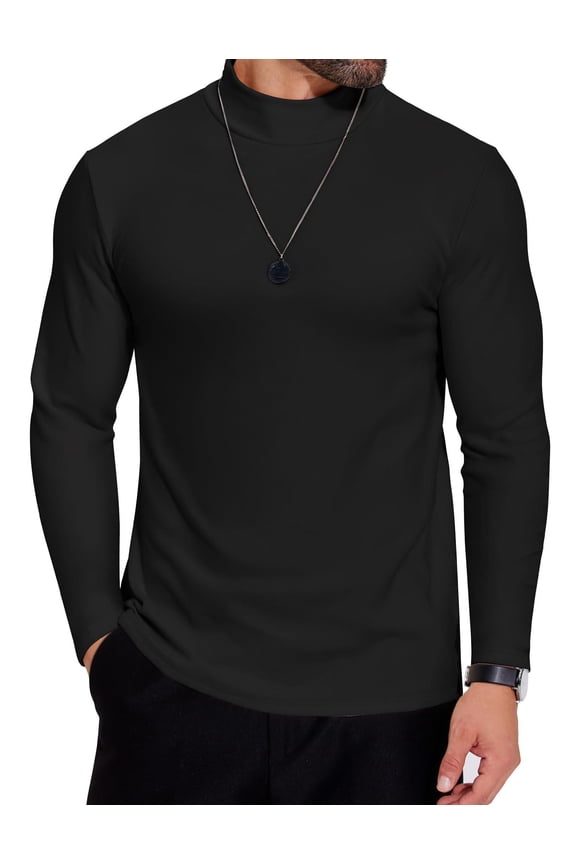 Mens Mock Neck Shirts Fleece Long Sleeve Tops Basic Turtle Neck Shirts