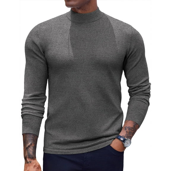 COOFANDY Mock Turtleneck Sweaters for Men Long Sleeve Basic Shirts Lightweight Ribbed Pullover Sweater