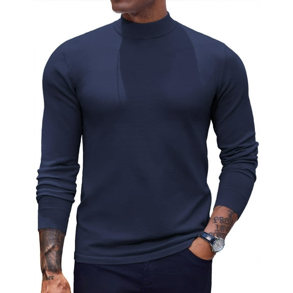 COOFANDY Mens Turtleneck Long Sleeve Shirts Mock Neck Sweater Casual Knitted Half Neck Thermal Pullovers