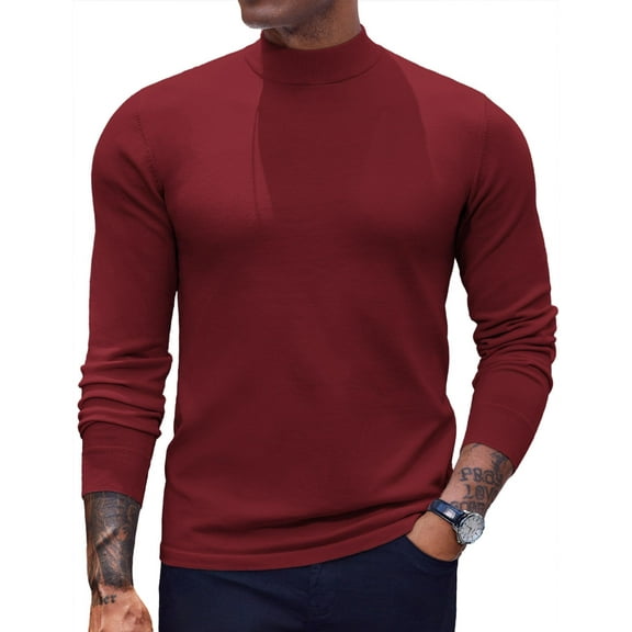 COOFANDY Mens Mock Neck Sweater Half Turtleneck Knit Undershirt Fitted Stand Collar Base Layer Lightweight Thermal Top