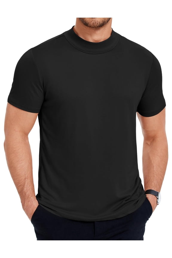 Men's Mock Turtleneck T-Shirts Short Sleeve Pullover Sweater Basic Designed Undershirt Slim Fit Top