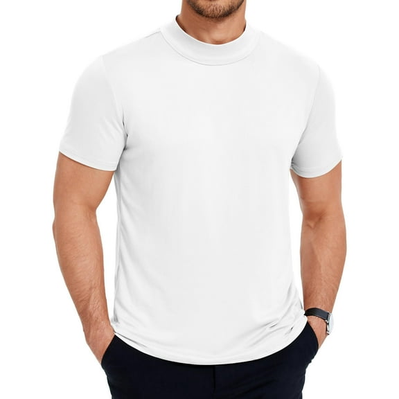 COOFANDY Mens Mock Turtleneck Sweater Short Sleeve Solid Color T-Shirts Basic Tops Knit Pullover Solid Tee