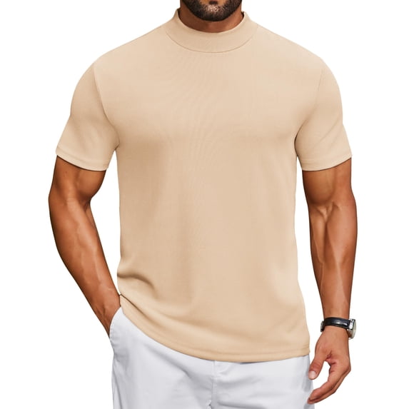 COOFANDY Mens Mock Neck Tops Casual Short Sleeve Tshirts Mock Turtleneck Basics T-Shirts