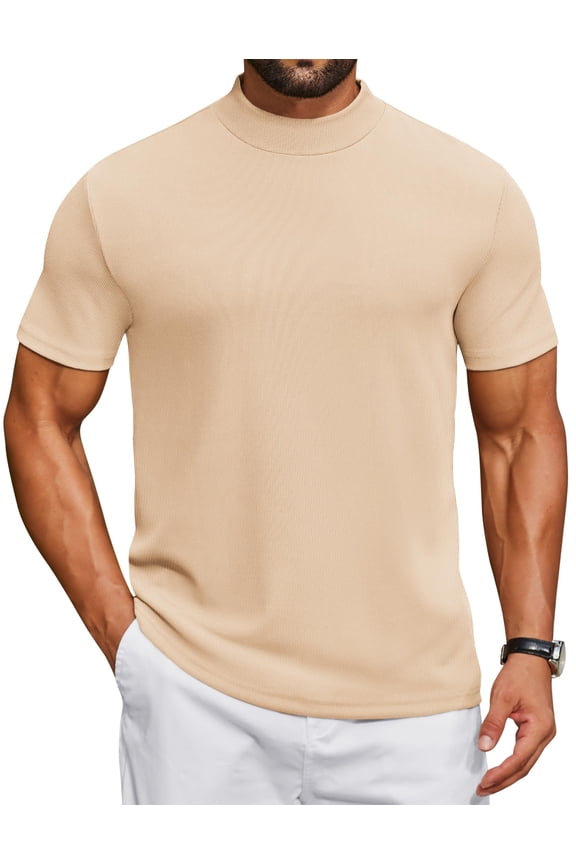 Mens Mock Neck Tops Casual Short Sleeve Tshirts Mock Turtleneck Basics T-Shirts