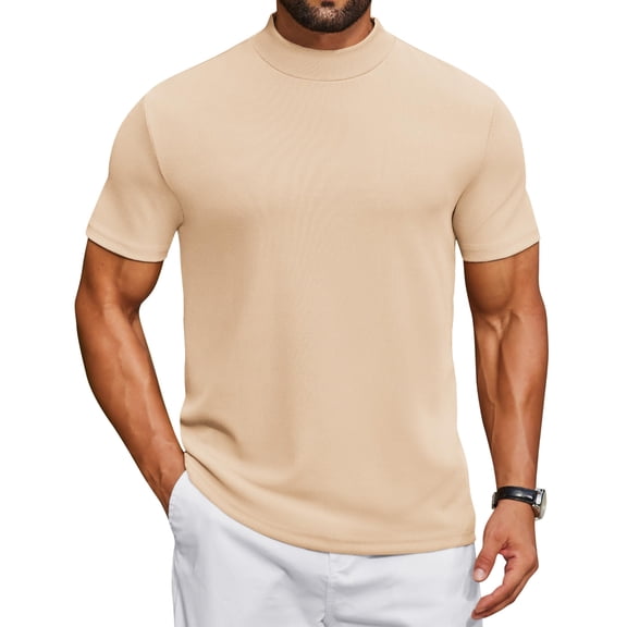 COOFANDY Mens Mock Neck Tops Casual Short Sleeve Tshirts Mock Turtleneck Basics T-Shirts