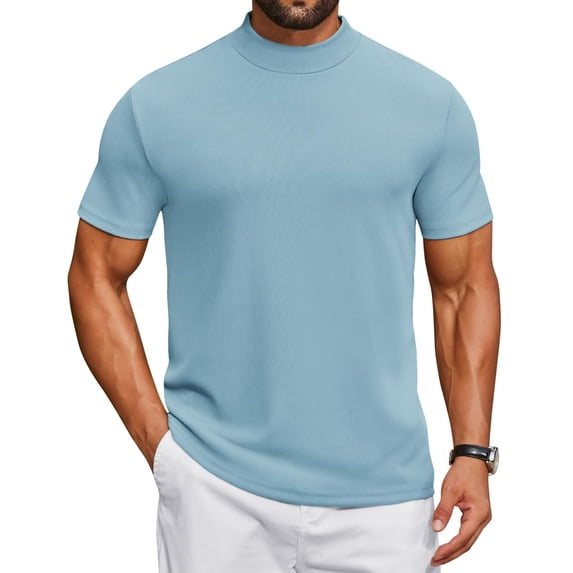 COOFANDY Mens Mock Turtleneck Short Sleeve Shirts Casual Ribbed Basic T-Shirts Lightweight Pullover Fit Tops