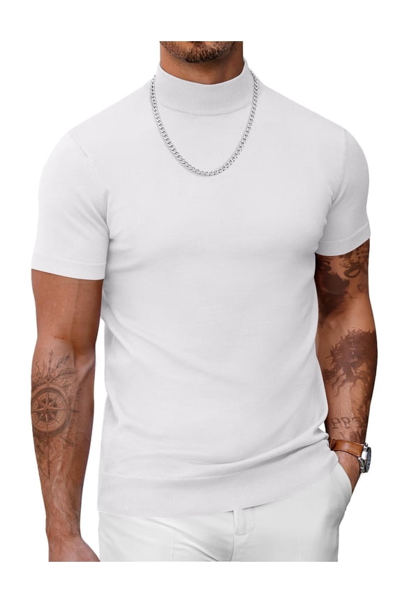 Mens Mock Turtleneck Short Sleeve Sweater Casual Stylish Knitted Pullover Slim Fit Dress Sweater Basic Tops