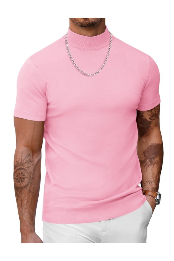 Mens Mock Turtleneck Short Sleeve Sweater Casual Stylish Knitted Pullover Slim Fit Dress Sweater Basic Tops